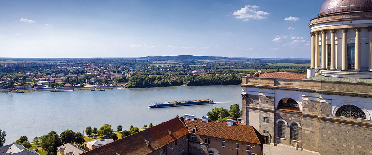 Spirit of the Danube sailing past the Esztergom Basilica
